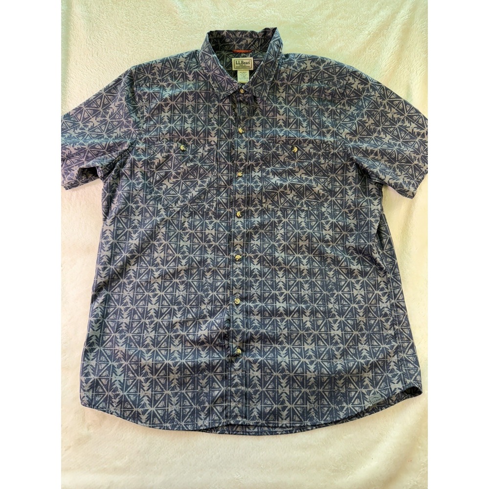 LL Bean Shirt Mens L Hawaiian Loop Collar Short Sleeve Button Down